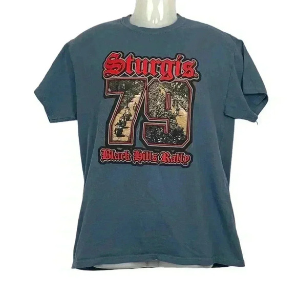 Sturgis Black Hills Rally 2019 Tee MEDIUM 79 Short Sleeve Blue 100% Cotton - Picture 1 of 8